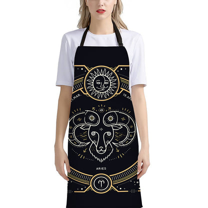 Vintage Aries Zodiac Sign Print Bib Apron With Pocket