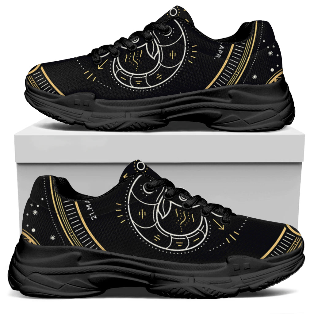 Vintage Aries Zodiac Sign Print Black Chunky Shoes