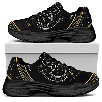 Vintage Aries Zodiac Sign Print Black Chunky Shoes