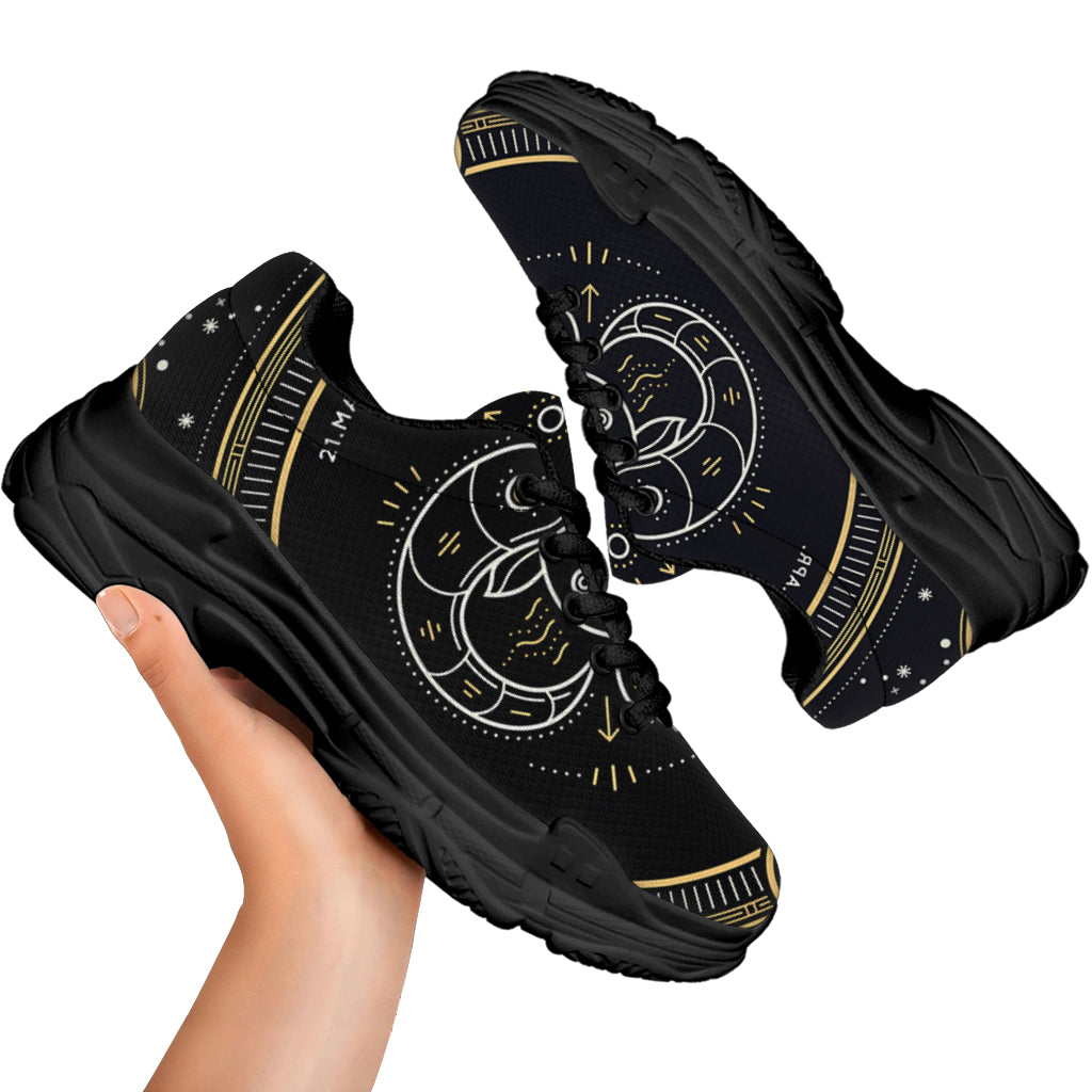 Vintage Aries Zodiac Sign Print Black Chunky Shoes