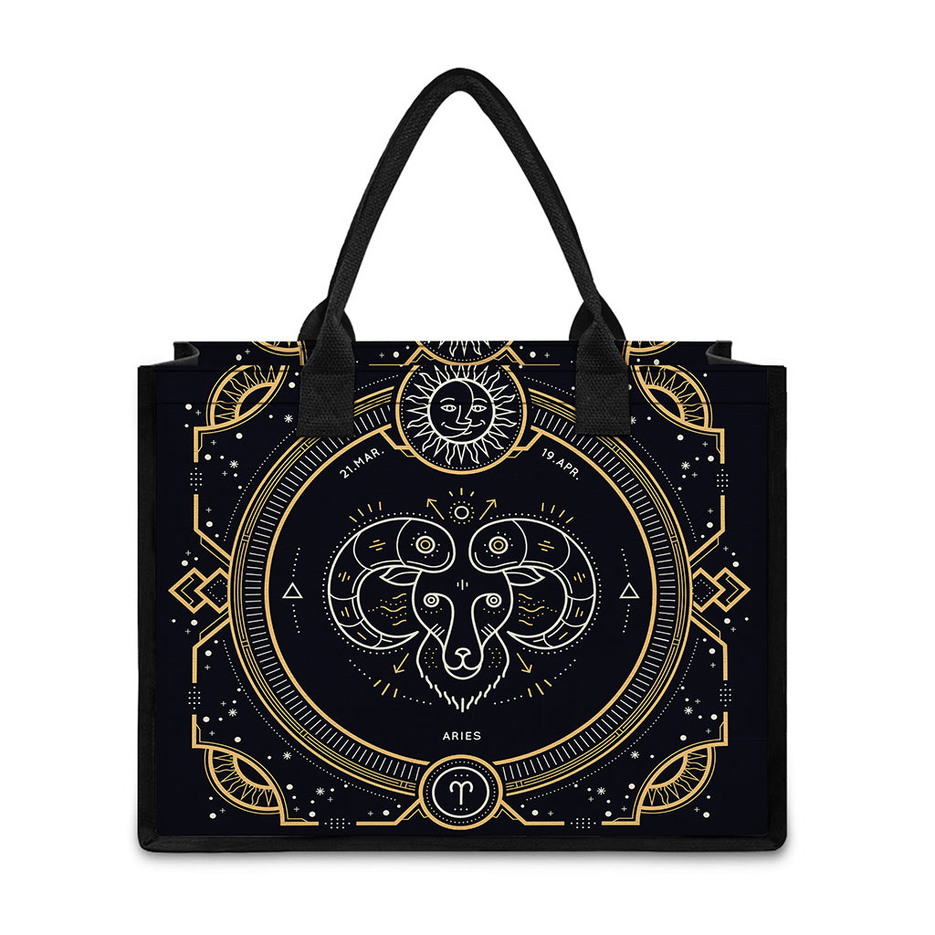 Vintage Aries Zodiac Sign Print Canvas Tote Bag
