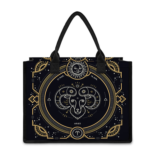 Vintage Aries Zodiac Sign Print Canvas Tote Bag