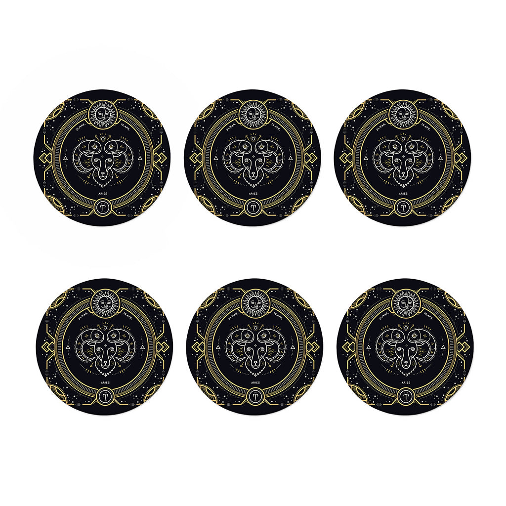 Vintage Aries Zodiac Sign Print Coaster Set