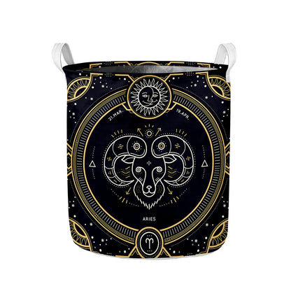 Vintage Aries Zodiac Sign Print Collapsible Laundry Basket
