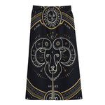 Vintage Aries Zodiac Sign Print Cotton Front Slit Maxi Skirt