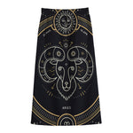 Vintage Aries Zodiac Sign Print Cotton Front Slit Maxi Skirt