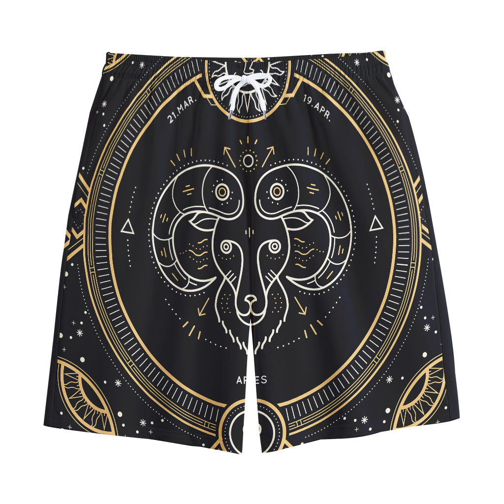 Vintage Aries Zodiac Sign Print Cotton Shorts