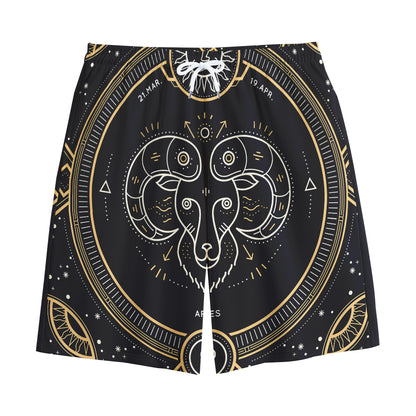 Vintage Aries Zodiac Sign Print Cotton Shorts