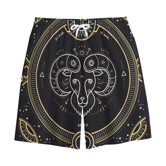 Vintage Aries Zodiac Sign Print Cotton Shorts