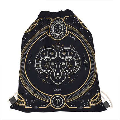 Vintage Aries Zodiac Sign Print Drawstring Bag