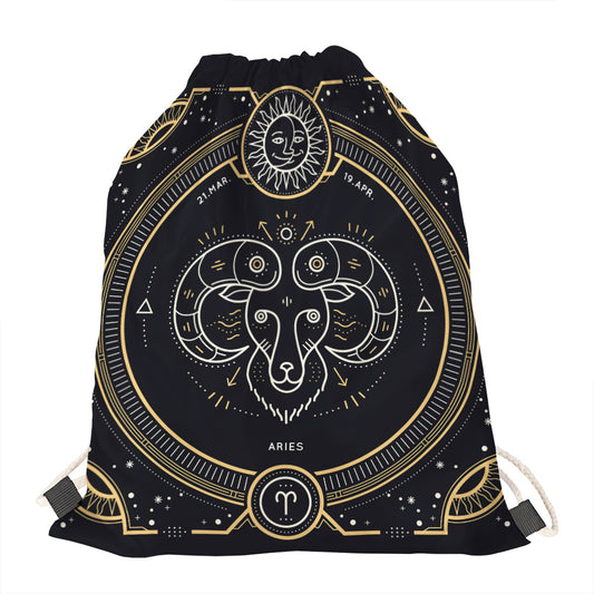Vintage Aries Zodiac Sign Print Drawstring Bag