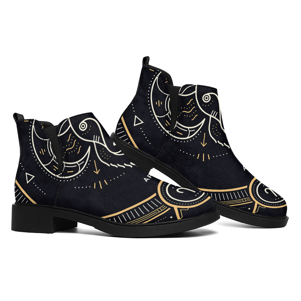 Vintage Aries Zodiac Sign Print Flat Ankle Boots
