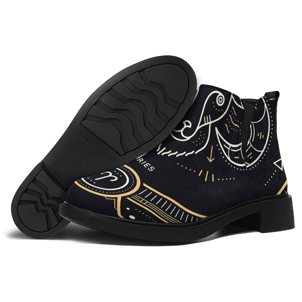 Vintage Aries Zodiac Sign Print Flat Ankle Boots