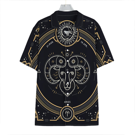 Vintage Aries Zodiac Sign Print Hawaiian Shirt
