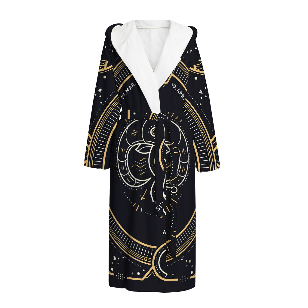 Vintage Aries Zodiac Sign Print Hooded Bathrobe