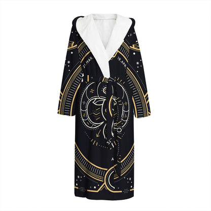 Vintage Aries Zodiac Sign Print Hooded Bathrobe