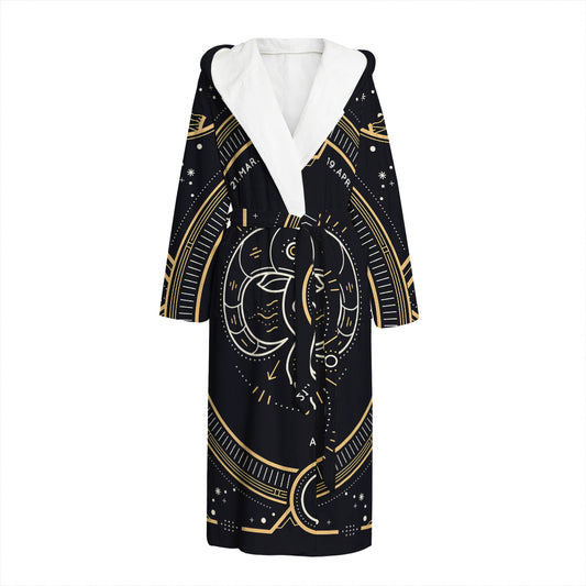 Vintage Aries Zodiac Sign Print Hooded Bathrobe