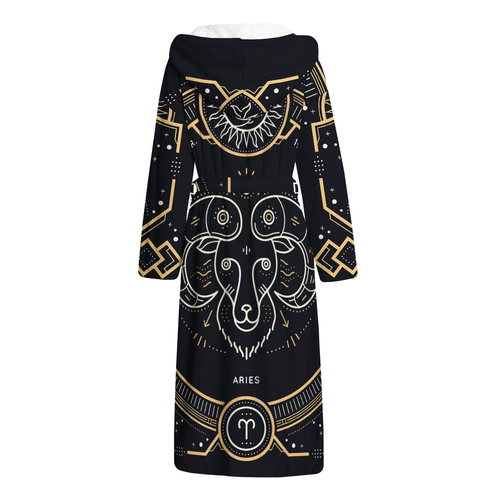 Vintage Aries Zodiac Sign Print Hooded Bathrobe