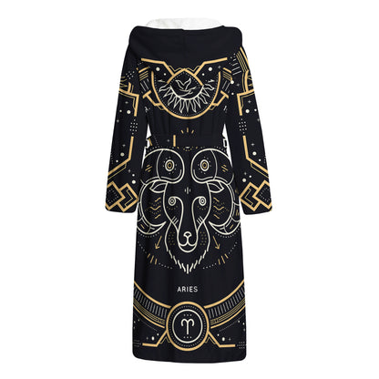 Vintage Aries Zodiac Sign Print Hooded Bathrobe