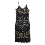 Vintage Aries Zodiac Sign Print Jersey Midi Cami Dress