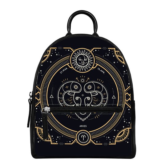Vintage Aries Zodiac Sign Print Leather Backpack