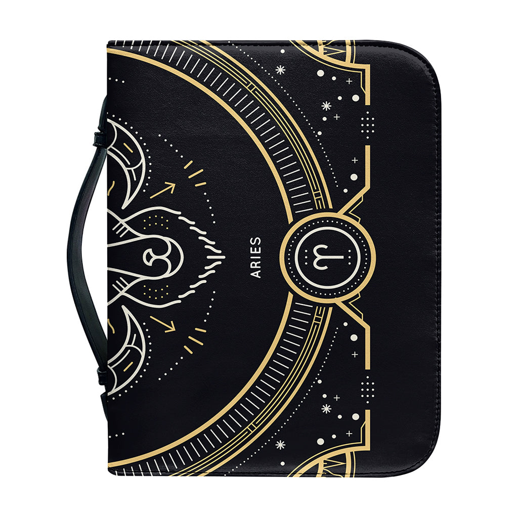 Vintage Aries Zodiac Sign Print Leather Bible Cover