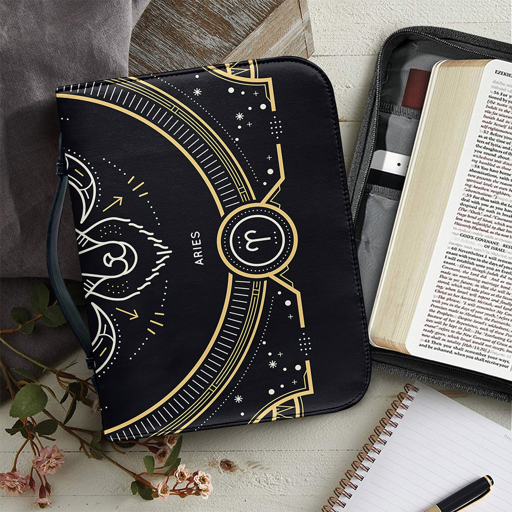 Vintage Aries Zodiac Sign Print Leather Bible Cover