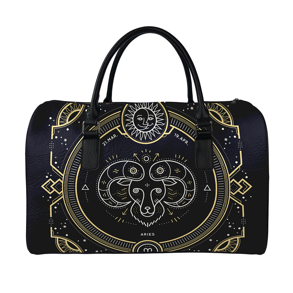 Vintage Aries Zodiac Sign Print Leather Duffle Bag