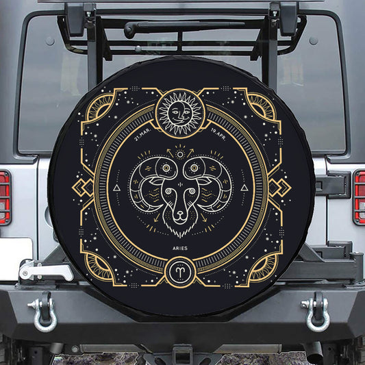 Vintage Aries Zodiac Sign Print Leather Spare Tire Cover