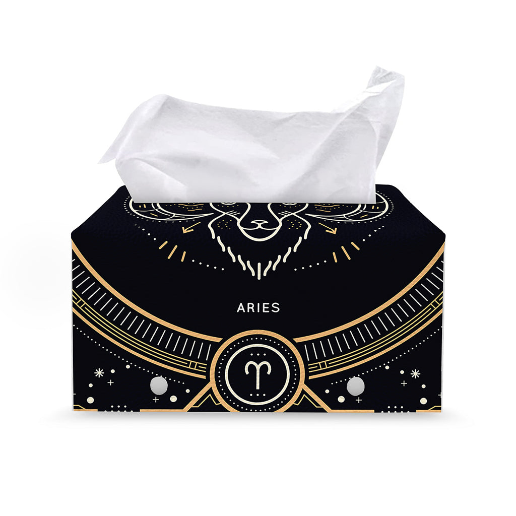 Vintage Aries Zodiac Sign Print Leather Tissue Box Cover