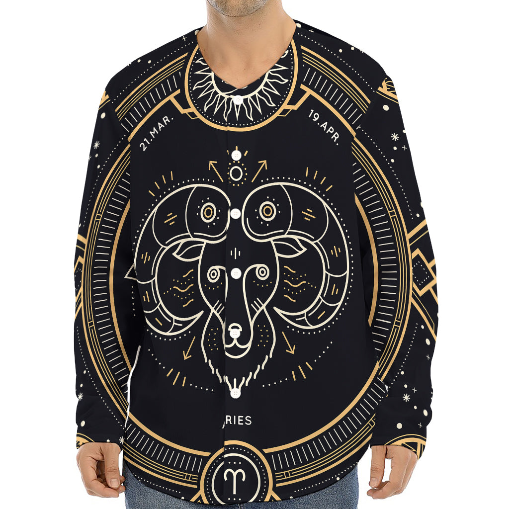 Vintage Aries Zodiac Sign Print Long Sleeve Baseball Jersey