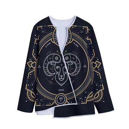 Vintage Aries Zodiac Sign Print Long Sleeve Short Coat