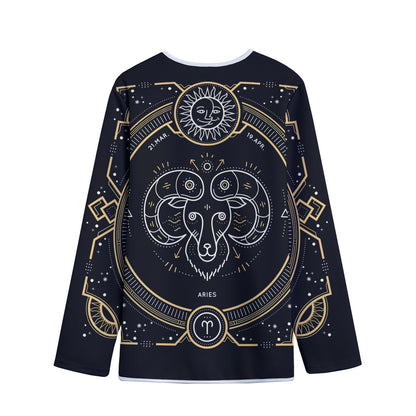 Vintage Aries Zodiac Sign Print Long Sleeve Short Coat