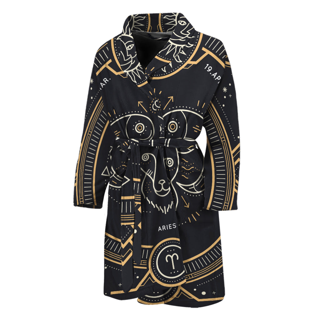 Vintage Aries Zodiac Sign Print Men's Bathrobe