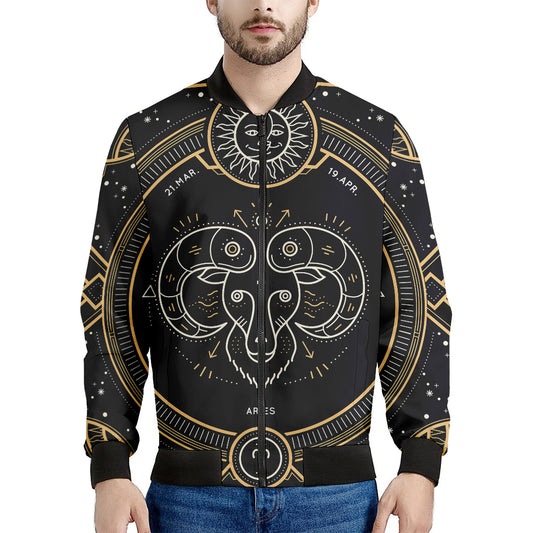 Vintage Aries Zodiac Sign Print Men's Bomber Jacket