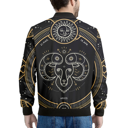 Vintage Aries Zodiac Sign Print Men's Bomber Jacket