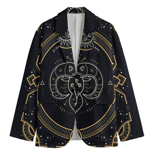 Vintage Aries Zodiac Sign Print Men's Cotton Blazer