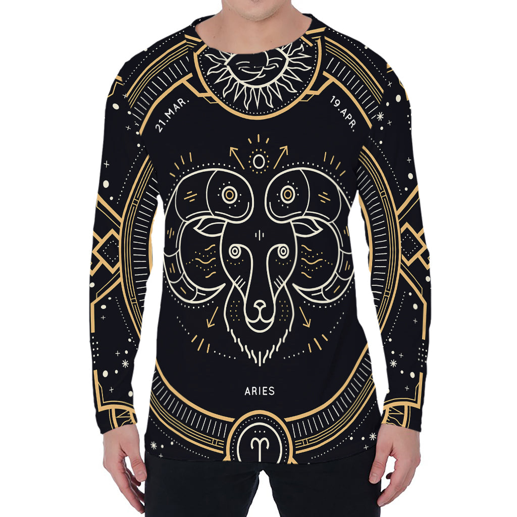 Vintage Aries Zodiac Sign Print Men's Long Sleeve T-Shirt