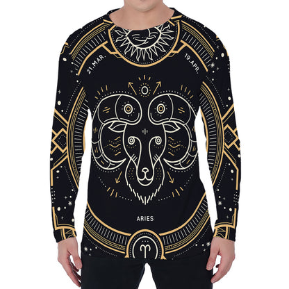 Vintage Aries Zodiac Sign Print Men's Long Sleeve T-Shirt