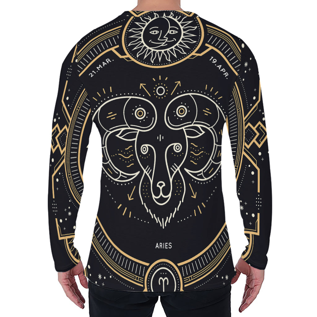 Vintage Aries Zodiac Sign Print Men's Long Sleeve T-Shirt