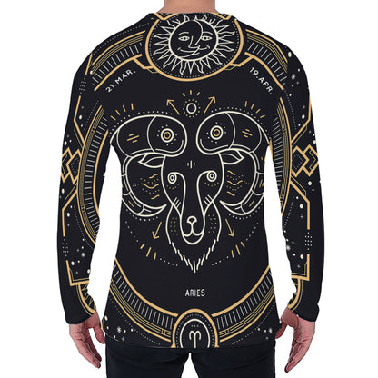 Vintage Aries Zodiac Sign Print Men's Long Sleeve T-Shirt
