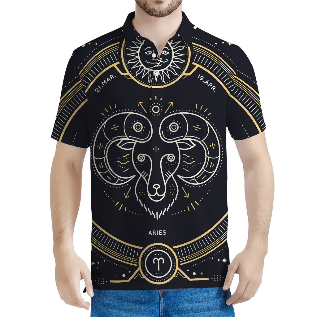 Vintage Aries Zodiac Sign Print Men's Polo Shirt