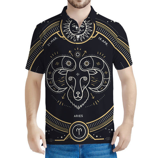 Vintage Aries Zodiac Sign Print Men's Polo Shirt