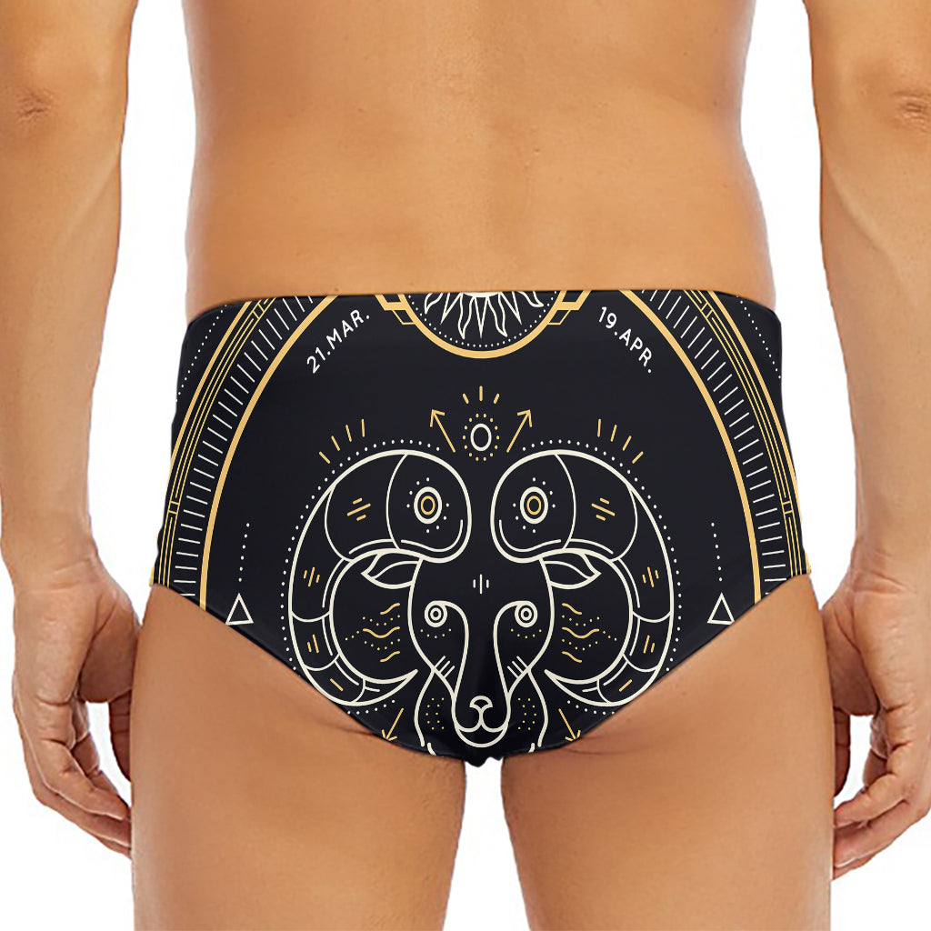 Vintage Aries Zodiac Sign Print Men's Triangle Swim Briefs