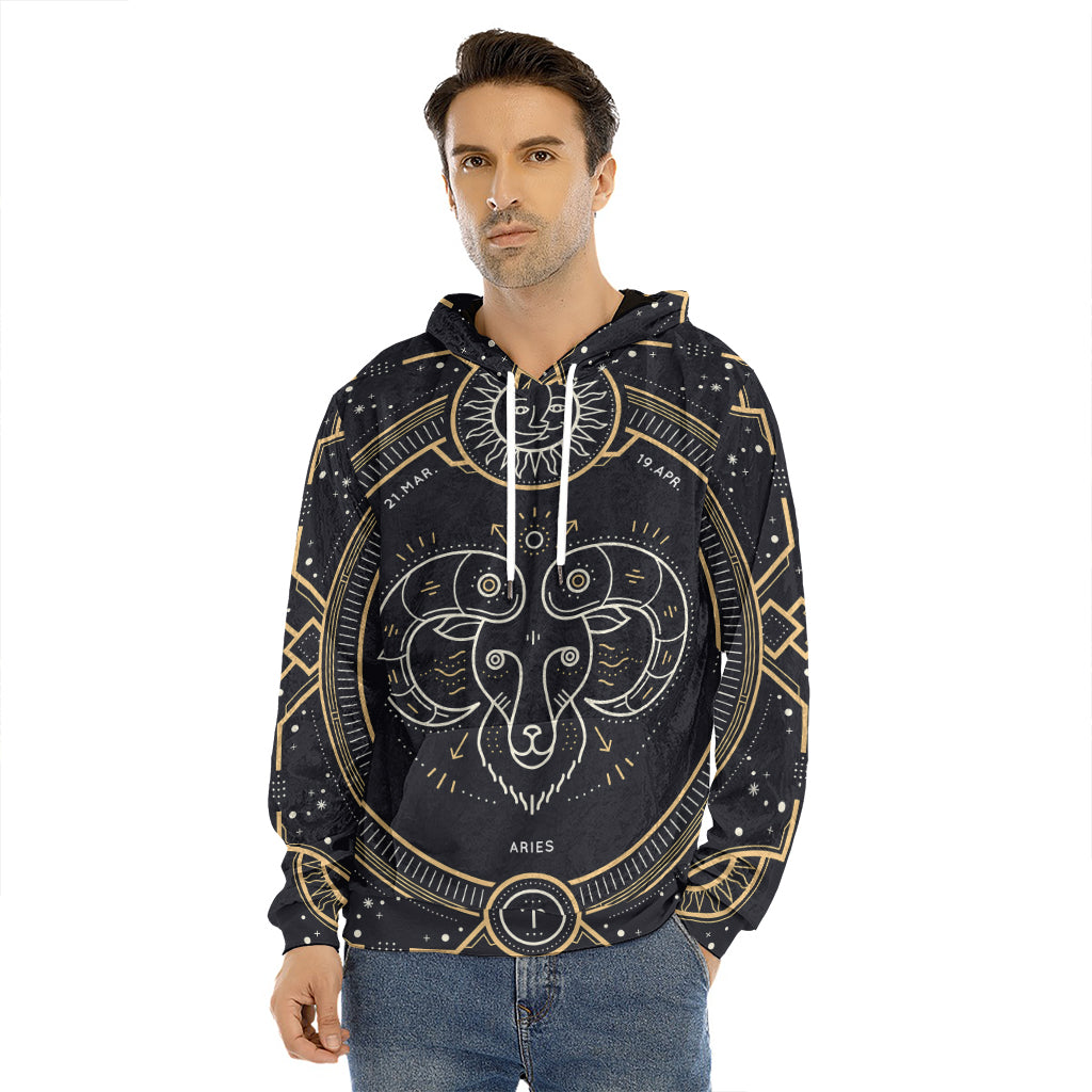 Vintage Aries Zodiac Sign Print Men's Velvet Pullover Hoodie