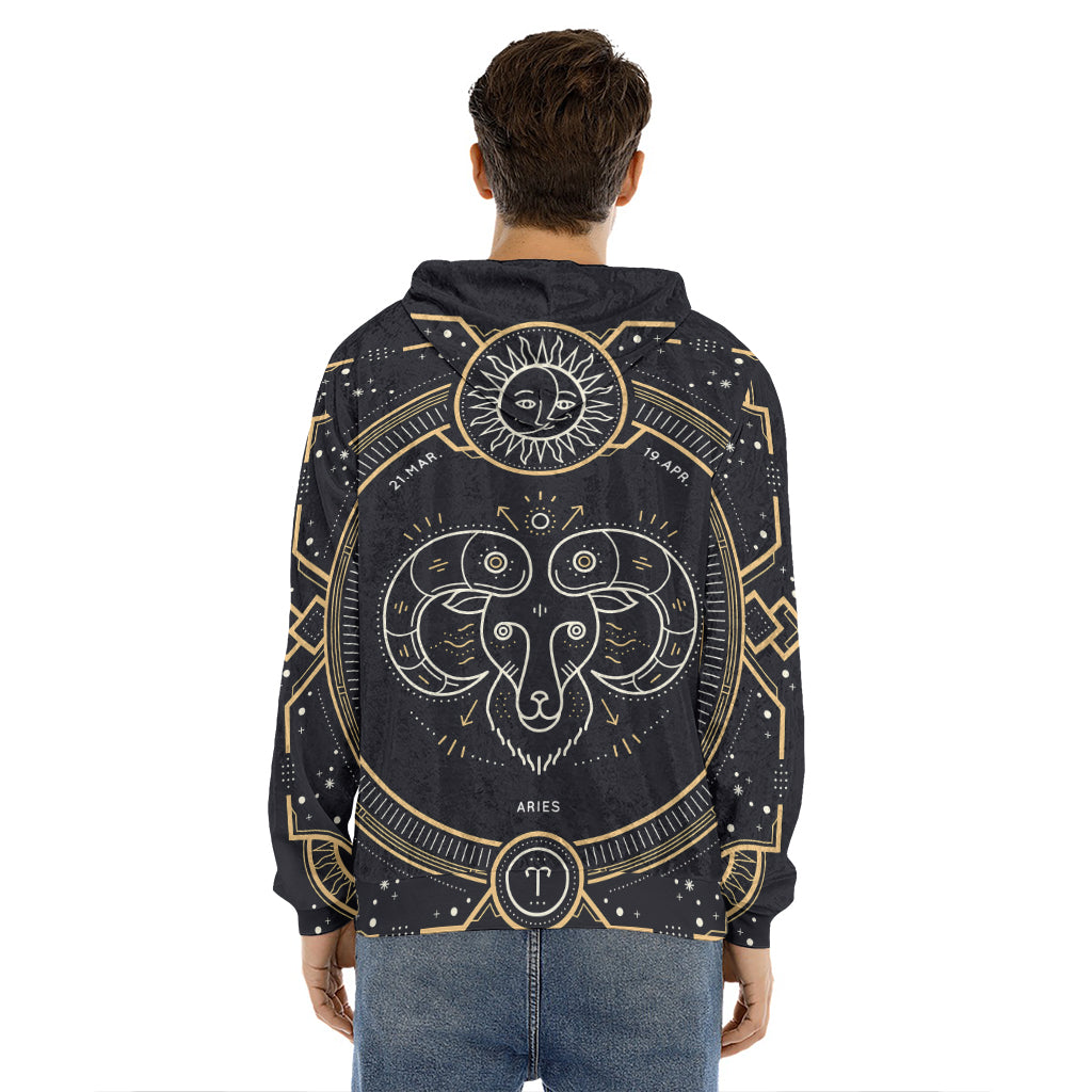 Vintage Aries Zodiac Sign Print Men's Velvet Pullover Hoodie