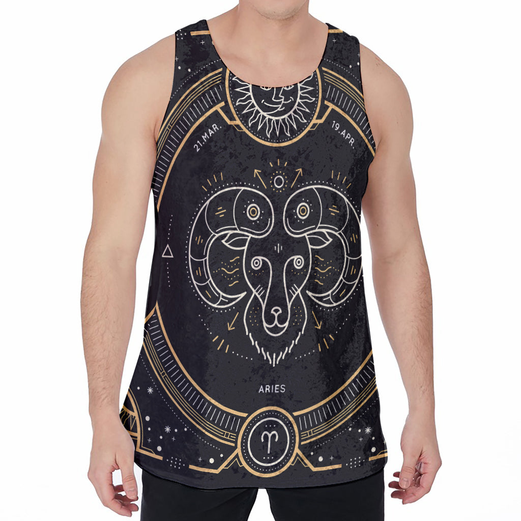 Vintage Aries Zodiac Sign Print Men's Velvet Tank Top