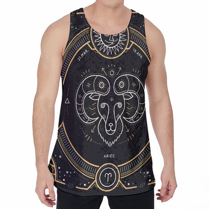 Vintage Aries Zodiac Sign Print Men's Velvet Tank Top