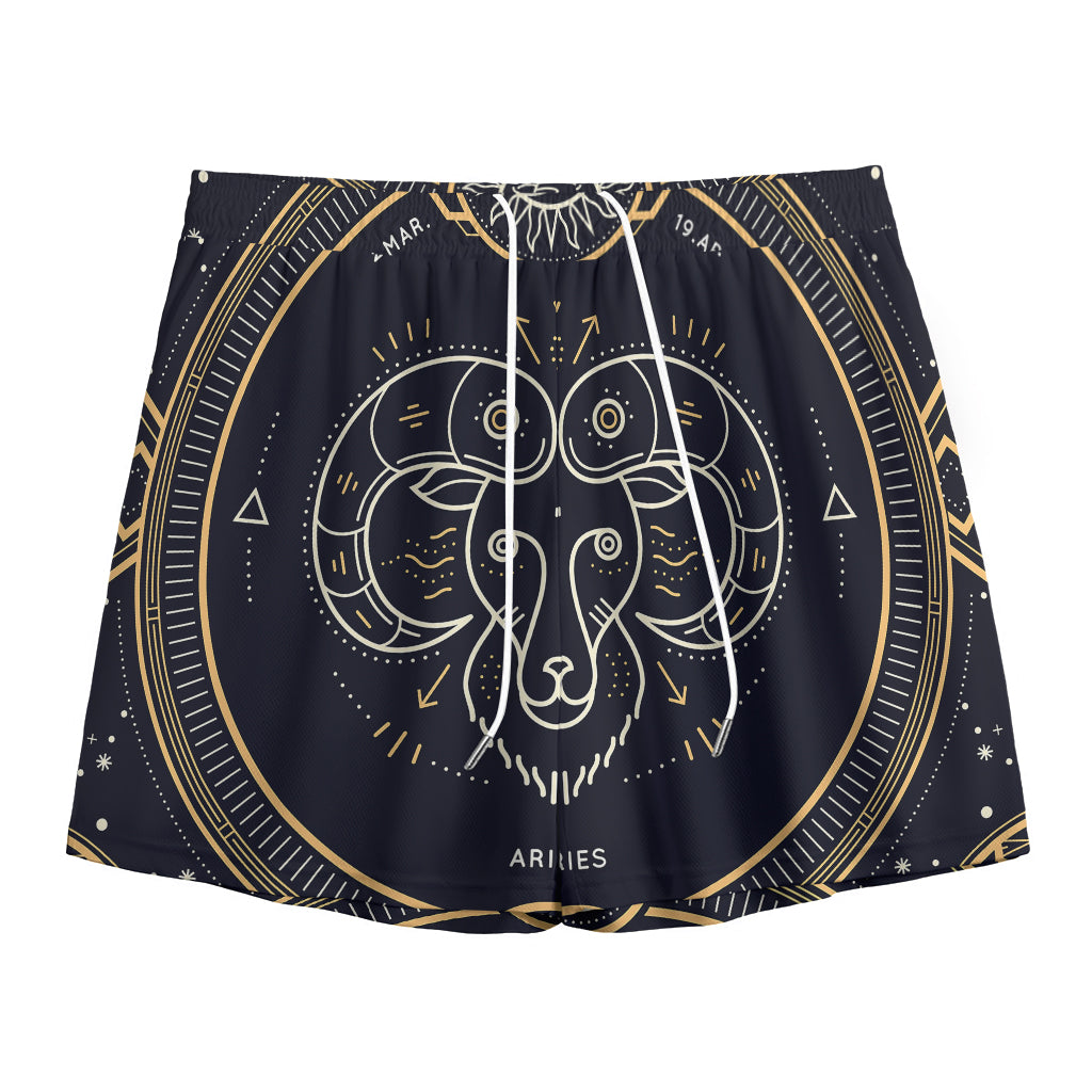 Vintage Aries Zodiac Sign Print Mesh Shorts