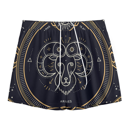 Vintage Aries Zodiac Sign Print Mesh Shorts